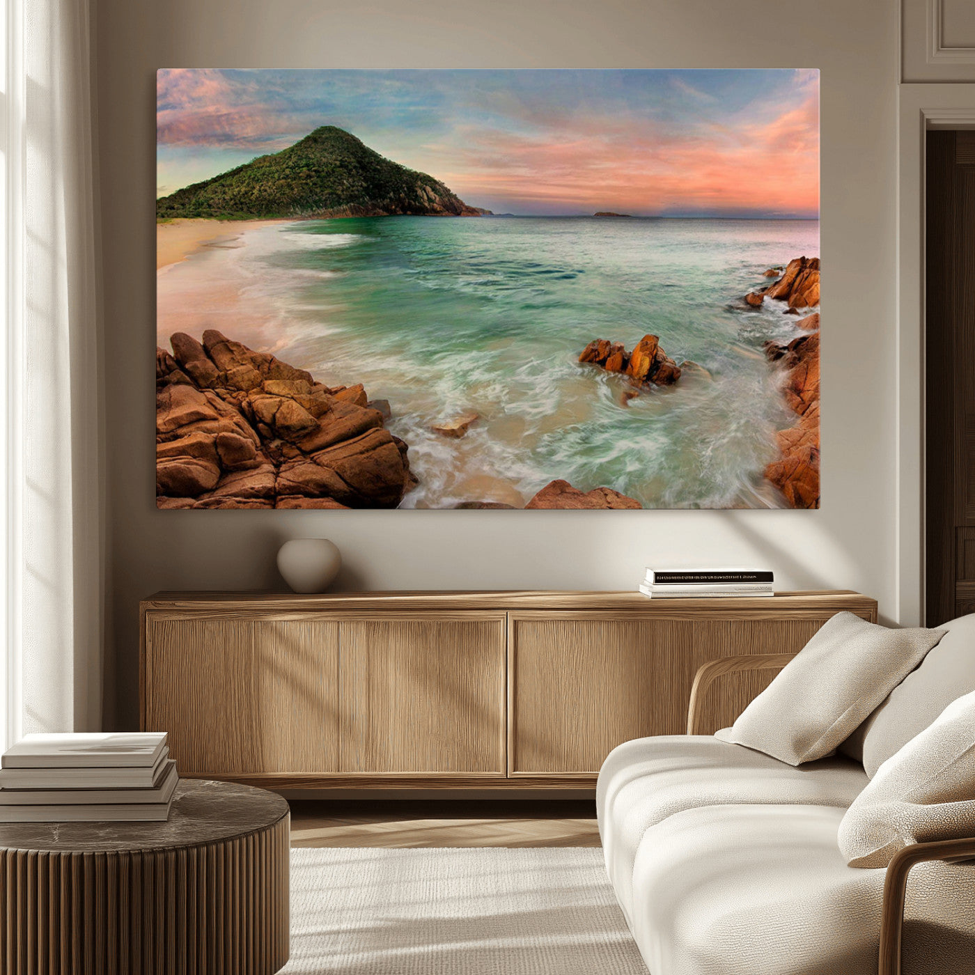 53831025-MGV-CV-36X24-Coastal Landscape Wall Art – Tropical Beach Ocean Canvas Print, Sunset Mountain View Photography Decor for Living Room, Bedroom,