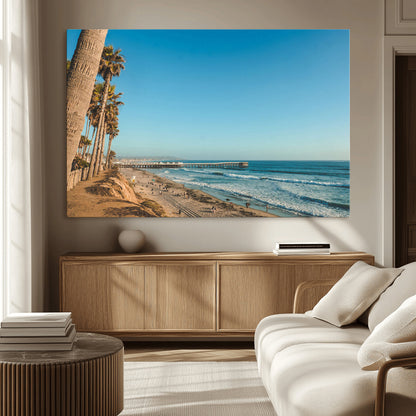 92568259-MGV-CV-36X24-California Beach Wall Art – Palm Tree Pier Canvas Print, Coastal Ocean Photography Seaside Decor for Living Room, Bedroom, Office,