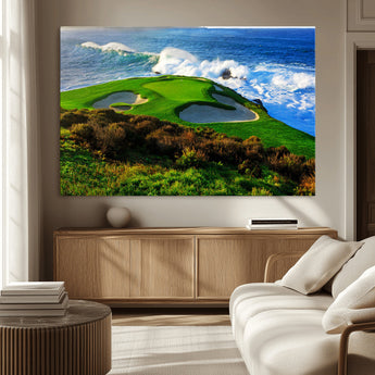 34181847-MGV-CV-36X24-Coastal Golf Course Wall Art – Panoramic Ocean Fairway Canvas Print, Scenic Sports Photography Decor for Office, Man Cave, Living
