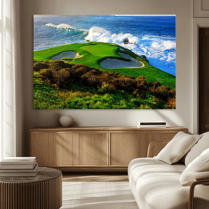 34181847-MGV-CV-36X24-Coastal Golf Course Wall Art – Panoramic Ocean Fairway Canvas Print, Scenic Sports Photography Decor for Office, Man Cave, Living