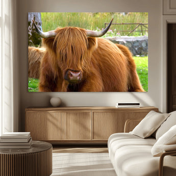 68411138-MGV-CV-36X24-Farmhouse Wall Art – Highland Cow Canvas Print, Rustic Country Cattle Photography Decor for Bedroom, Living Room, Office, Ranch,