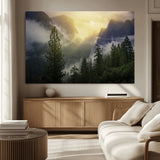 38316884-MGV-CV-36X24-Landscape Wall Art – Misty Mountain Valley Canvas Print, Scenic Pine Forest and Sunrise Photography Decor for Bedroom, Living