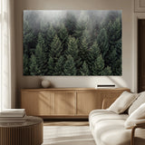 84059409-MGV-CV-36X24-Forest Wall Art – Misty Evergreen Trees Canvas Print, Tranquil Nature Photography Decor for Bedroom, Living Room, Office, Cabin or