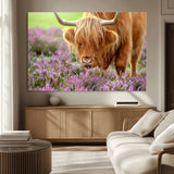 64069351-MGV-CV-36X24-Farmhouse Wall Art – Highland Cow in Wildflowers Canvas Print, Rustic Country Cattle Photography Decor for Bedroom, Living Room,