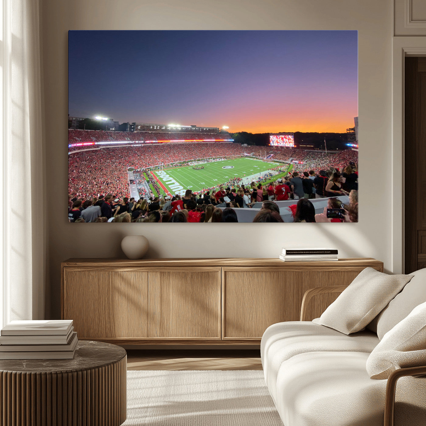 25139565-MGV-CV-36X24-Sanford Stadium Wall Art – Georgia Bulldogs Football Sunset Panorama Canvas Print, College Game Day Decor for Man Cave, Bar, or