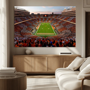 37160229-MGV-CV-36X24-Neyland Stadium Wall Art – Panoramic Tennessee Volunteers Sunset Canvas Print, Checkerboard Crowd Football Game Day Decor for