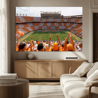 76011417-MGV-CV-36X24-Neyland Stadium Wall Art – Panoramic Tennessee Volunteers Checkerboard Crowd Canvas Print, Day Game Football Celebration Sports