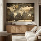 13394308-MGV-CV-36X24-Personalized World Map Wall Art – Dark Rustic Vintage Adventure Travel Map with Custom Couple Names, Timeless Wall Decor for Home