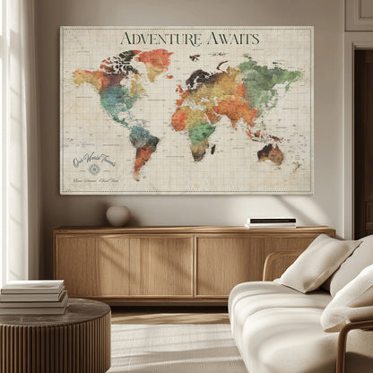 24737989-MGV-CV-36X24-Personalized World Map Wall Art – Colorful Vintage Adventure Travel Map with Custom Names, Unique Wall Decor for Couples,