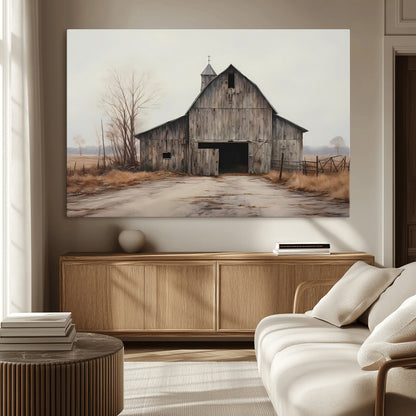 90499-MGV-CV-36X24-Old Barn Wall Art Canvas Print, Framed Rustic Barn Art Picture Print, Abandoned Farm Perfect Rustic Farmhouse Decor Artwork