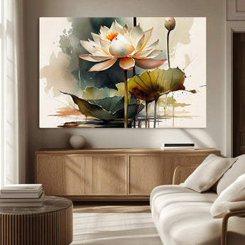 46359-MGV-CV-36X24-Lotus Blossom Wall Art Canvas Print, Framed Water Lily Art Picture Print, Zen Flower Perfect Zen Botanical Decor Artwork