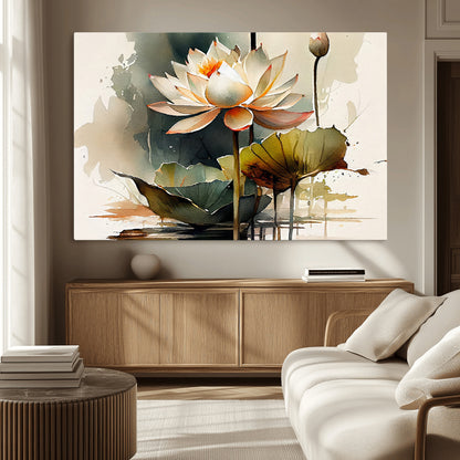 46359-MGV-CV-36X24-Lotus Blossom Wall Art Canvas Print, Framed Water Lily Art Picture Print, Zen Flower Perfect Zen Botanical Decor Artwork