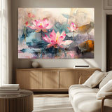 18414-MGV-CV-36X24-Pink Lotus Wall Art Canvas Print, Framed Water Lily Art Picture Print, Dreamy Floral Perfect Dreamy Botanical Decor Artwork