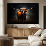 12484-MGV-CV-36X24-Texas Longhorn Wall Art Canvas Print, Framed Western Bull Art Picture Print, Moody Cattle Perfect Moody Western Decor Artwork