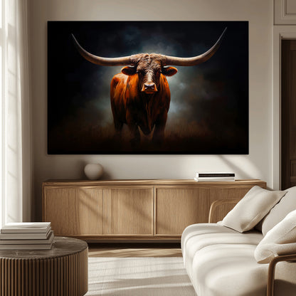 12484-MGV-CV-36X24-Texas Longhorn Wall Art Canvas Print, Framed Western Bull Art Picture Print, Moody Cattle Perfect Moody Western Decor Artwork