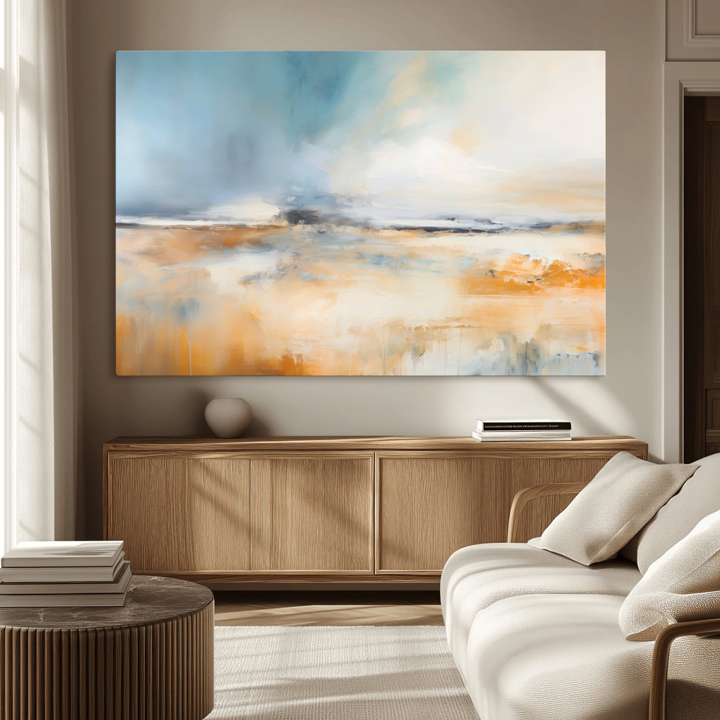 12135-MGV-CV-36X24-Soft Horizon Wall Art Canvas Print, Framed Golden Field Art Picture Print, Dreamy Horizon Perfect Minimalist Earthy Decor Artwork