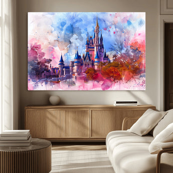 15129-MGV-CV-36X24-Disney Castle Wall Art Canvas Print, Framed Cinderella Palace Art Picture Print, Fantasy Kingdom Perfect Whimsical Fairytale Decor