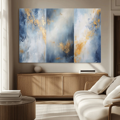 41836-MGV-CV-36X24-Abstract Gold Wall Art Canvas Print, Framed Blue Layers Art Picture Print, Elegant Cloud Perfect Elegant Minimalist Decor Artwork