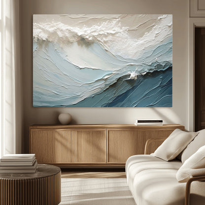 53646-MGV-CV-36X24-Ocean Wave Wall Art Canvas Print, Framed Textured Seascape Art Picture Print, Modern Ocean Perfect Minimal Coastal 2/2 Decor