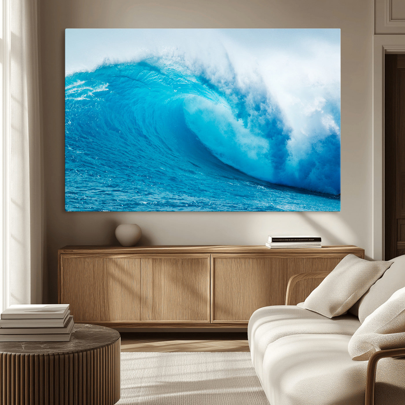 15566-MGV-CV-36X24-Ocean Wave Wall Art Canvas Print, Framed Curling Wave Art Picture Print, Vibrant Surf Wave Perfect Coastal Surf Decor Artwork