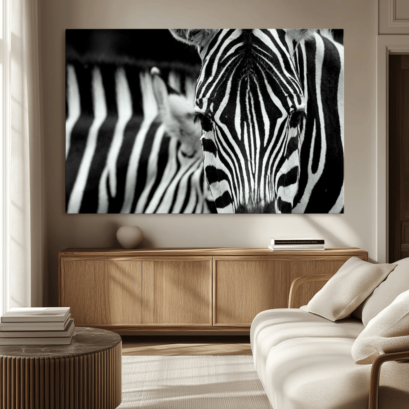 43631-MGV-CV-36X24-Black and White Zebra Wall Art – Modern Animal Print Canvas Artwork for Living Room, Bedroom, or Office Decor