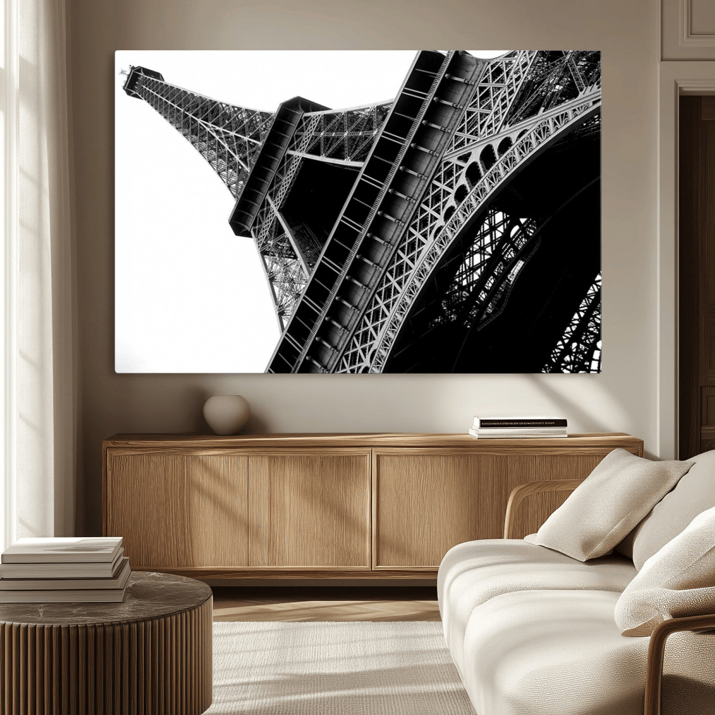 89033-MGV-CV-36X24-Eiffel Tower Wall Art – Dramatic Black and White Architectural Canvas Print, Modern Paris Decor for Office, Living Room or