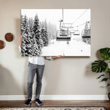 70609-MGV-CV-36X24 - Snowy Ski Lift Wall Art – Black and White Winter Mountain Landscape Canvas Print, Rustic Lodge Decor for Cabin, Living Room or Office