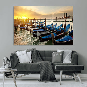 25872-MGV-CV-36X24-Venetian Gondola Dock Wall Art – Serene Sunset Canal Canvas Print, Tranquil Water Travel Decor for Office, Living Room, or Man