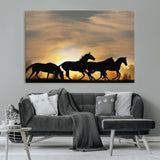 16620-MGV-CV-36X24-Sunset Stallions Wall Art – Silhouetted Horses Running Canvas Print, Nature’s Rhythm, Perfect for Living Room, Office, or Man Cave