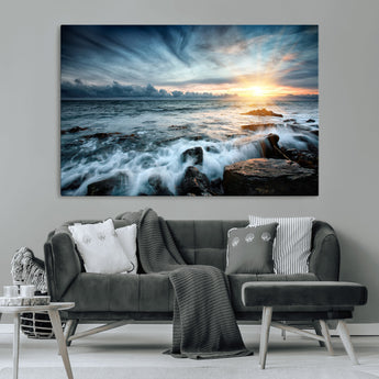 33428-MGV-CV-36X24-Ocean Sunrise Wall Art – Serene Seascape Canvas Print, Coastal Home or Office Decor, Perfect for Living Room, Bedroom, or Study