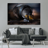 78049-MGV-CV-36X24-Whiskey Barrel Wall Art – Rustic Whiskey Barrel and Glass with Ice Canvas Print, Classic Bar or Lounge Decor for Home, Office, or