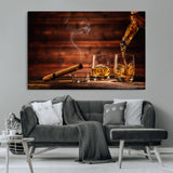 91042-MGV-CV-36X24-Whiskey & Cigar Wall Art – Elegant Whiskey Pour and Smoldering Cigar Canvas Print, Sophisticated Bar or Lounge Decor for Home,