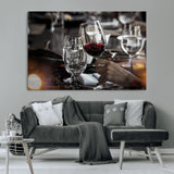 75513-MGV-CV-36X24-Elegant Wine Toast Wall Art – Close-Up Red Wine Glass at Dinner Table Canvas Print, Sophisticated Dining Room or Bar Decor