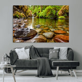 98096-MGV-CV-36X24-Serene River Waterfall Nature Photo – Calm Clear Water, Vibrant Green Forest and Smooth Stones Landscape Wall Art for Home or