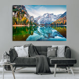 10402-MGV-CV-36X24-Snowy Mountain Lake Wall Art – Autumn Landscape Canvas Print with Reflection, Nature Decor for Living Room, Office, Bedroom or
