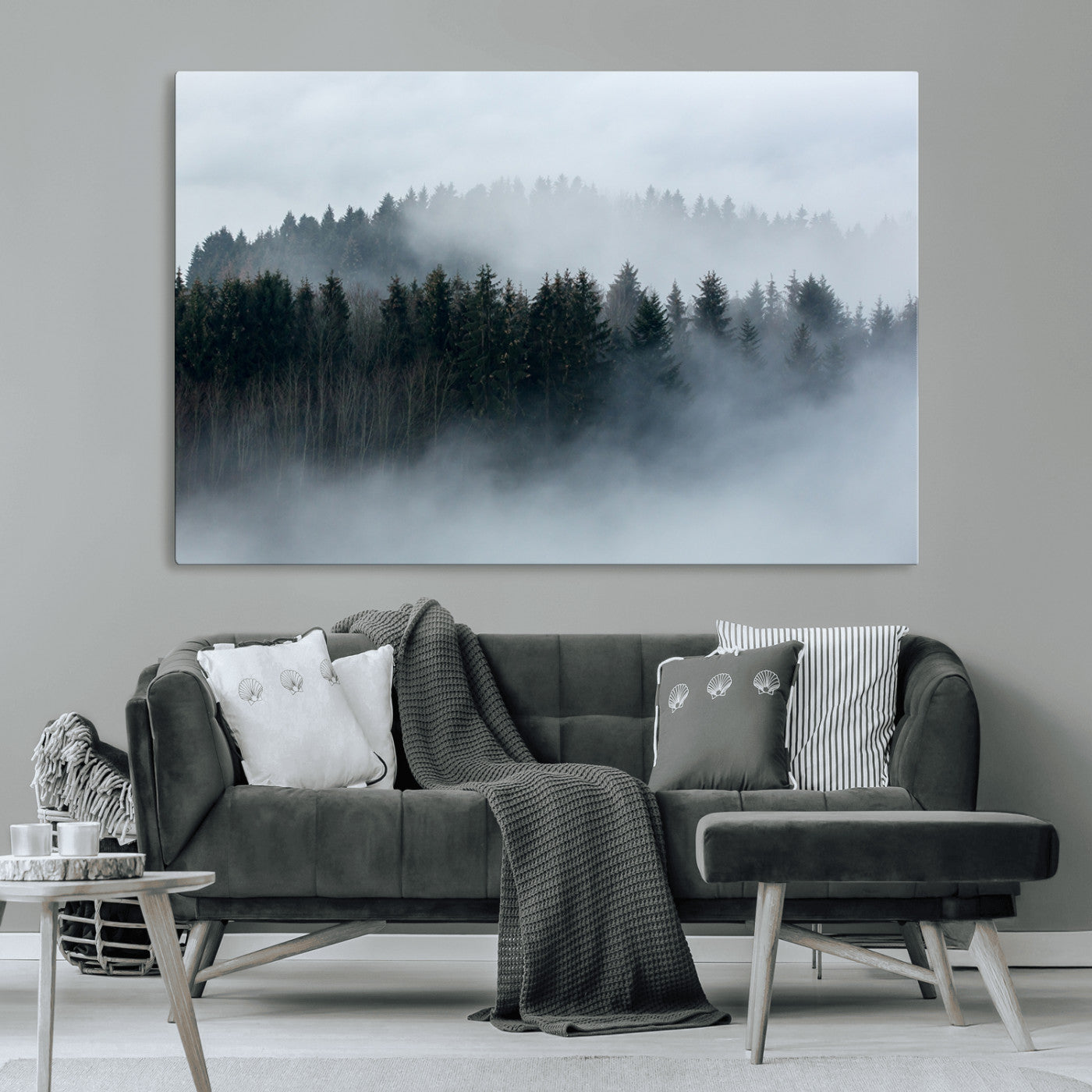 42596-MGV-CV-36X24-Misty Forest Wall Art – Atmospheric Pine Trees Canvas Print, Nature Landscape Decor for Living Room, Bedroom, Office, or Cabin