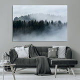 42596-MGV-CV-36X24-Misty Forest Wall Art – Atmospheric Pine Trees Canvas Print, Nature Landscape Decor for Living Room, Bedroom, Office, or Cabin