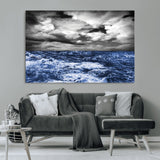 36012-MGV-CV-36X24-Dramatic Stormy Ocean Waves Black and White with Deep Blue Highlights – Moody Seascape Wall Art, Nature Photography Print for Home