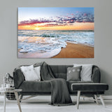 39560-MGV-CV-36X24-Sunrise Beach Wall Art – Vibrant Ocean Waves and Golden Sand Canvas Print, Seaside Coastal Decor for Living Room, Bedroom or