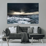 42607-MGV-CV-36X24-Stormy Ocean Wall Art – Dramatic Sea and Sky Canvas Print with Sun Rays, Moody Nature Decor for Living Room, Office, Bedroom or