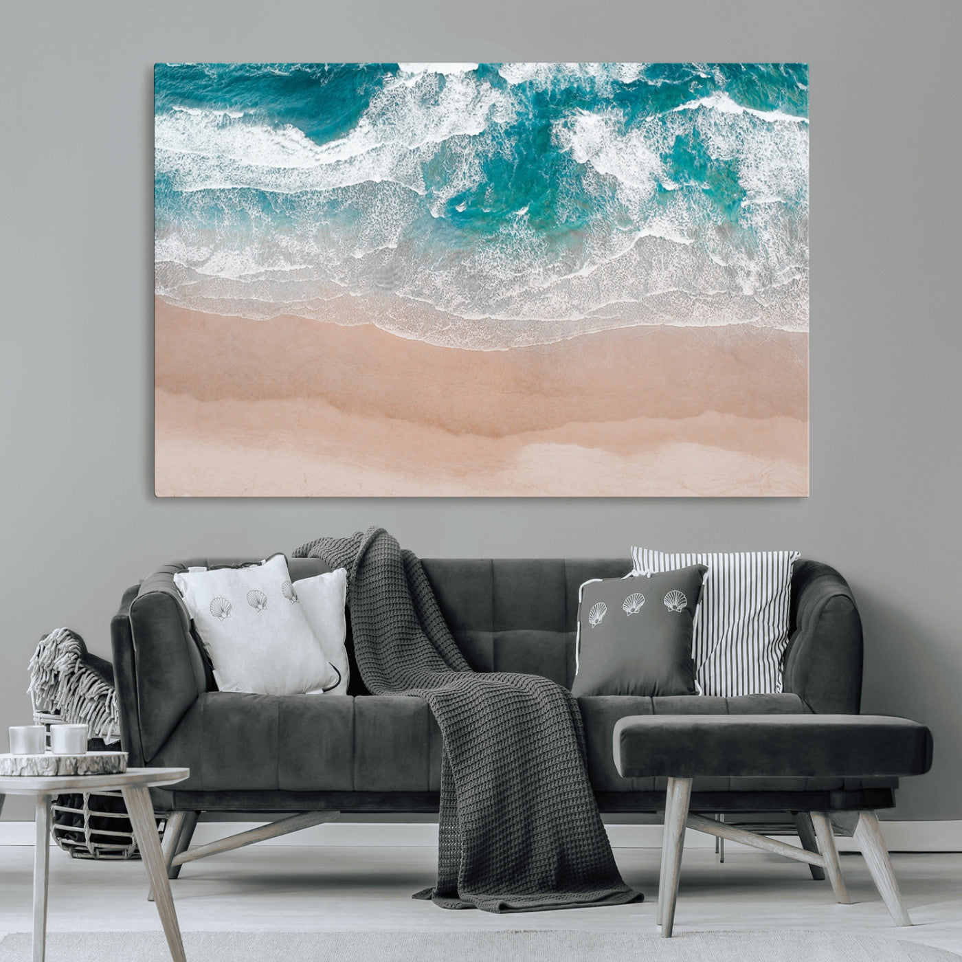 39236-MGV-CV-36X24-Ocean Beach Wall Art – Aerial View of Waves and Sand Canvas Print, Coastal Home Decor for Living Room, Bedroom, Office or Beach