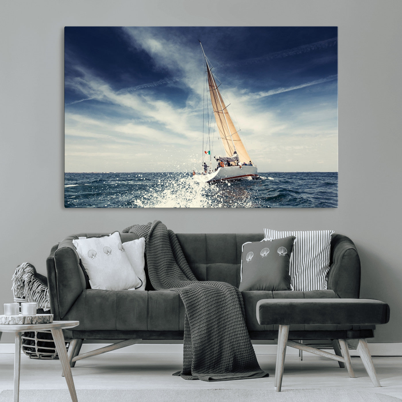 75430-MGV-CV-36X24-Sailing Boat Wall Art – Dynamic Ocean Yacht Canvas Print, Nautical Decor for Living Room, Office, Beach House or Cabin