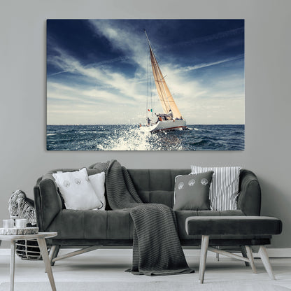 75430-MGV-CV-36X24-Sailing Boat Wall Art – Dynamic Ocean Yacht Canvas Print, Nautical Decor for Living Room, Office, Beach House or Cabin