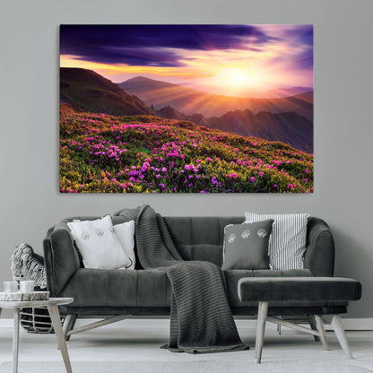49741-MGV-CV-36X24-Mountain Sunrise Wall Art – Vibrant Floral Landscape Canvas Print, Nature Home Decor for Living Room, Bedroom Office or Cabin