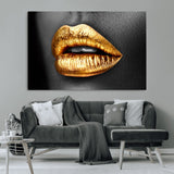84747-MGV-CV-36X24-Golden Lips Black & White Portrait – Glamorous Metallic Lip Art Print, Modern Wall Decor for Bedroom, Beauty & Fashion Lover Gift