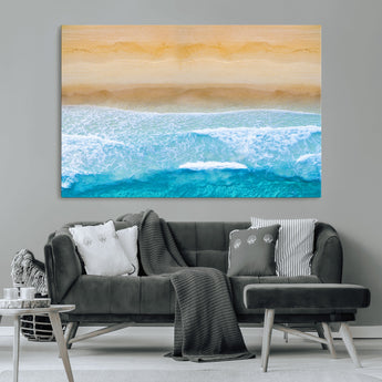 43046-MGV-CV-36X24-Aerial Beach Wall Art – Serene Ocean Waves & Sandy Shore Canvas Print, Coastal Home Decor for Living Room, Bedroom or Office