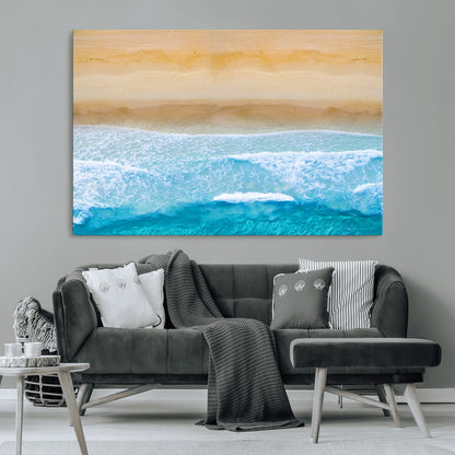 43046-MGV-CV-36X24-Aerial Beach Wall Art – Serene Ocean Waves & Sandy Shore Canvas Print, Coastal Home Decor for Living Room, Bedroom or Office
