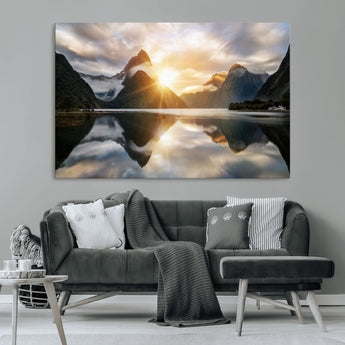 78842-MGV-CV-36X24-Sunrise Mountain Reflection Wall Art – Stunning Nature Landscape Canvas Print for Home, Office, Living Room or Relaxing Space