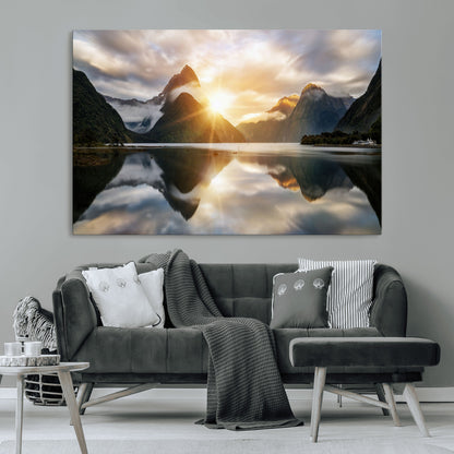 78842-MGV-CV-36X24-Sunrise Mountain Reflection Wall Art – Stunning Nature Landscape Canvas Print for Home, Office, Living Room or Relaxing Space