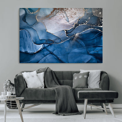 27810-MGV-CV-36X24-Abstract Blue Gold Fluid Art Wall – Modern Canvas Print, Elegant Home & Office Wall Art, Stylish Living Room or Bedroom Decor